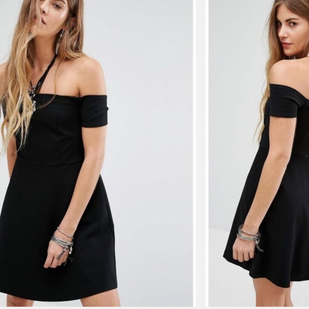 Free people off shoulder mambo black skater dress